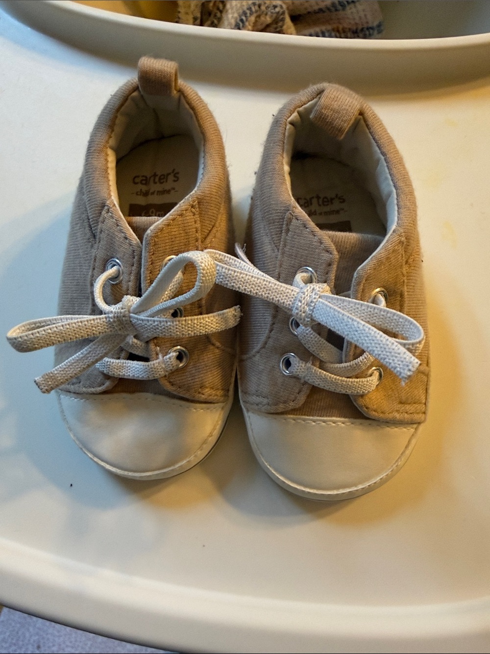 Carter's Tan Canvas Baby Lace-Up Sneakers with White Toe Caps